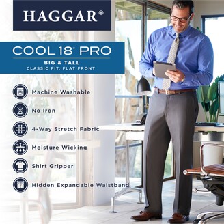 Haggar Men's Big & Tall Cool 18 Pro Classic-Fit Expandable Waist Flat Front Stretch Dress Pants