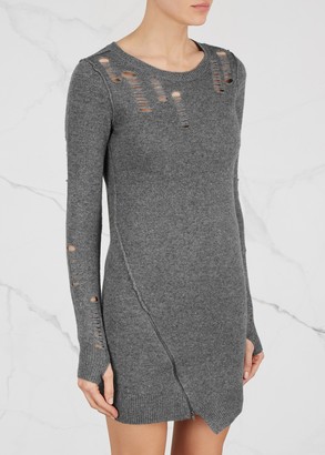 Pam & Gela Grey Laddered Wool Blend Jumper Dress