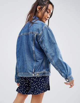 ASOS Design Denim Girlfriend Jacket In Midwash Blue