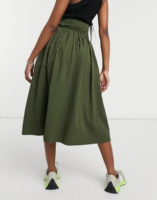 GHOSPELL midi skirt with cinched waist in khaki