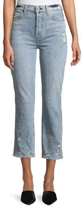 7 For All Mankind Edie Distressed Bleached Denim Straight-Leg Jeans