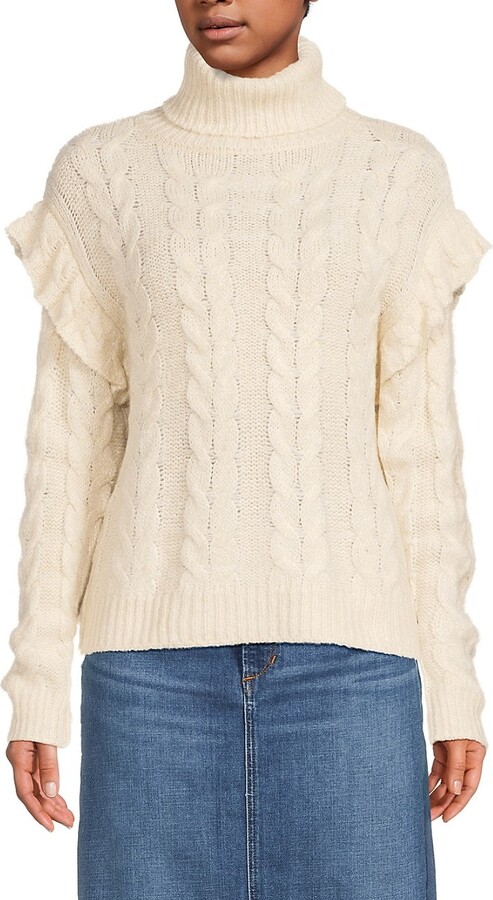 Joe's Jeans Ruffle Sleeve Cable Knit Turtleneck Sweater