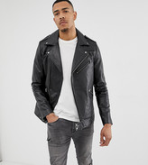 Thumbnail for your product : ASOS DESIGN Tall leather racing biker jacket in black
