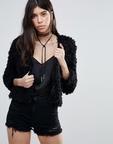 Thumbnail for your product : Brave Soul Curly Faux Fur Crop Jacket