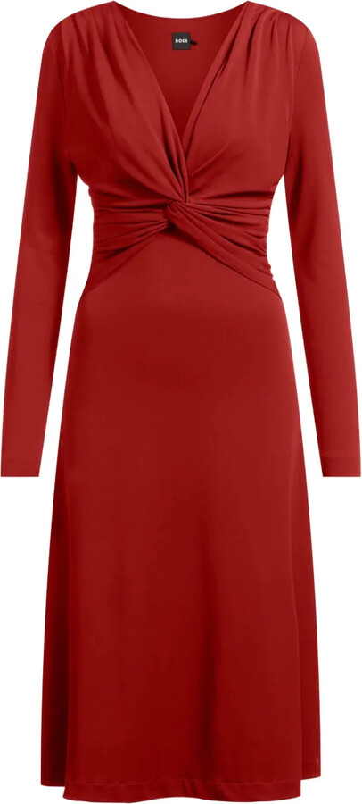 HUGO BOSS Twist-Detail Long-Sleeve Midi Dress