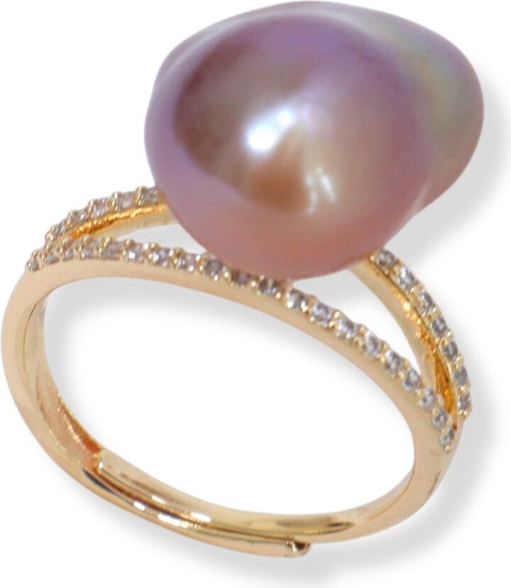 Ninemoo Gold / Purple Zircon Purple Baroque Pearl Ring