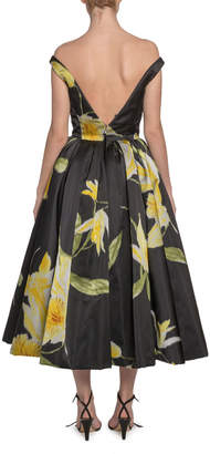 Marc Jacobs Runway) Off-the-Shoulder Lily-Print Taffeta Dress