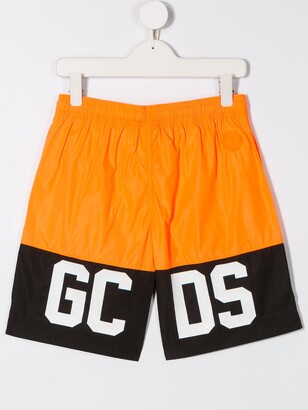 Gcds Kids Color-Block Logo Swim Shorts