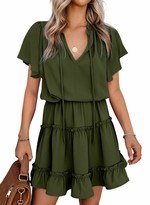 Thumbnail for your product : Elapsy Women Casual Dresses Lady Irregular Hem Loose Soft Crewneck Dress Short Sleeve with Pockets Swing T-Shirt Green 14 16