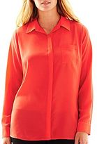Thumbnail for your product : JCPenney Worthington® Long-Sleeve Pocket Blouse - Plus