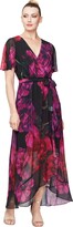 Thumbnail for your product : SL Fashions Women's Short Sleeve Chiffon V-Neck Wrap Dress with Cascade Ruffle