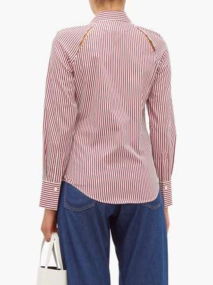 Maison Margiela Cut-out Striped Cotton-poplin Shirt - Womens - Burgundy Multi