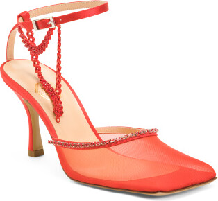 TJMAXX Ankle Strap Heeled Mules With Chain For Women Leather