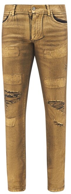 Dolce & Gabbana Metallic-coated Distressed Skinny Jeans - Gold - ShopStyle
