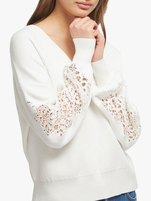 French Connection Severine Lace Sleeve Jumper, Winter White