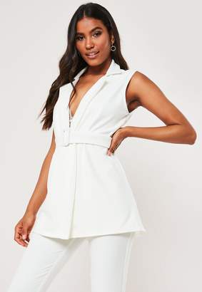 Missguided White Co Ord Sleeveless Belted Blazer