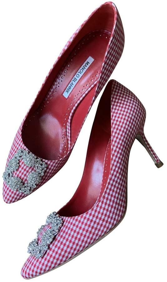 Manolo Blahnik Hangisi Red Cloth Heels