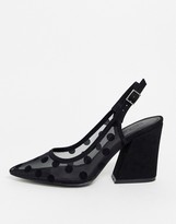 Thumbnail for your product : ASOS DESIGN Sukie slingback heels in black polka dot