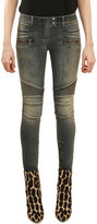 Thumbnail for your product : Balmain Skinny Moto Jeans, Faded Blue