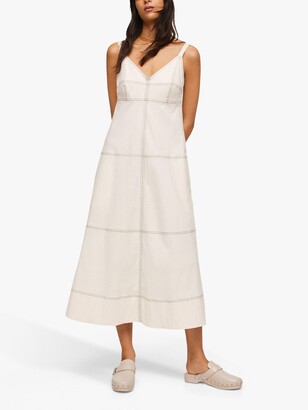 MANGO Contrast Seam Midi Slip Dress, Natural