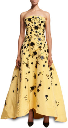 Oscar de la Renta Strapless Beaded Silk Faille Gown, Yellow