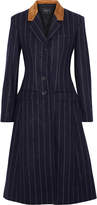 Thumbnail for your product : Derek Lam Studded Suede-paneled Pinstriped Wool-felt Coat