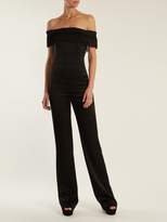 Thumbnail for your product : Galvan Conquista Fringed Off-the-shoulder Crepe Jumpsuit - Womens - Black