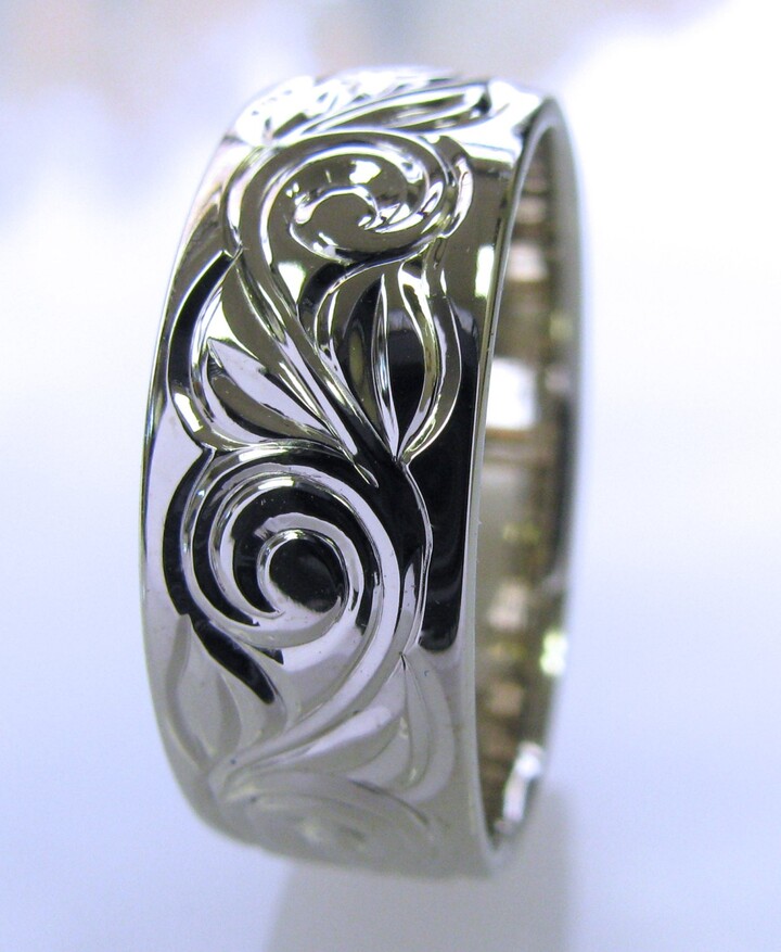 Etsy Hand Engraved Vine & Leaf Wedding/Anniversary 8mm Band in 14K White Gold Made To Order
