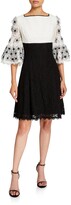 Thumbnail for your product : Shani Colorblock Fit-&-Flare Lace Dress with Floral Sleeve Applique