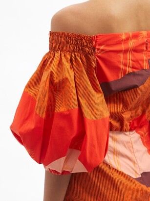Johanna Ortiz Santillana Del Llano Puff-sleeve Cotton Mini Dress - Orange