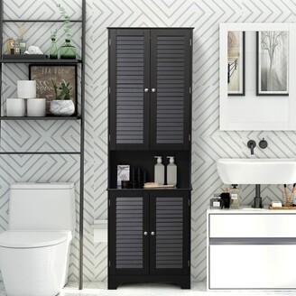 HOMCOM Bathroom Linen Cabinet Freestanding Storage with Shutter