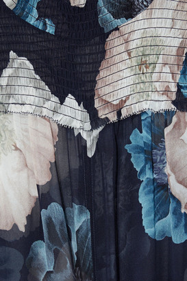 Nicholas Tie-front Shirred Floral-print Silk-chiffon Blouse