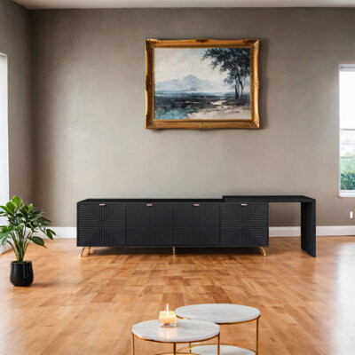 Dakota Fields Extendable Tv Stand With Storage Cabinet And Adjustable Shelves