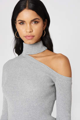 NA-KD Na Kd High Neck Cut Out Shoulder Sweater Grey Melange