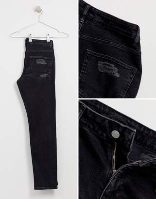 ASOS Design DESIGN slim jeans in washed black with heavy rips