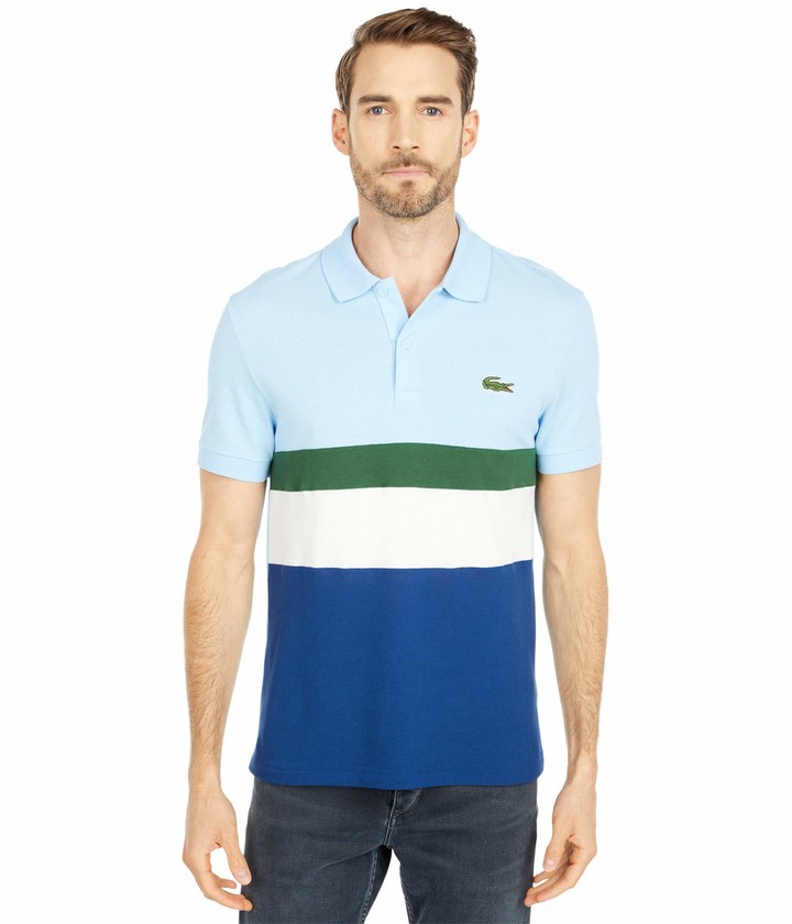 Lacoste Mens Short Sleeve Striped Printed Mini Pique Regular Fit Polo PH3219 