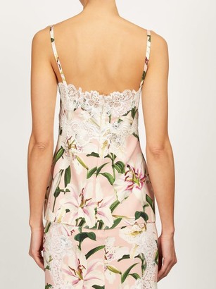 Dolce & Gabbana Lily-print Lace-trim Silk-charmeuse Cami Top - Pink Multi
