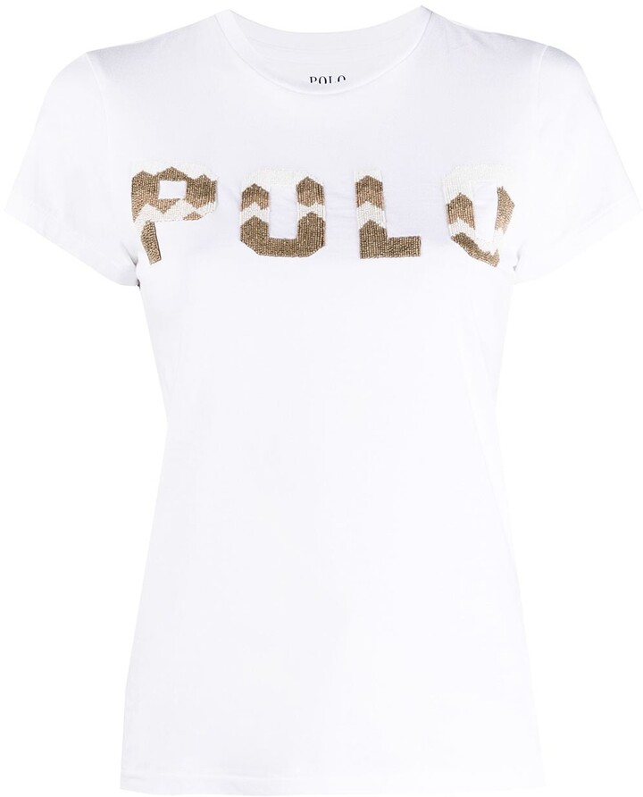 Polo Ralph Lauren Logo-Detailed Beaded T-Shirt - ShopStyle
