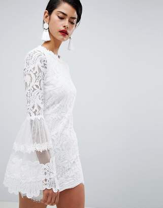 Missguided High Neck Bell Sleeve Lace Dress