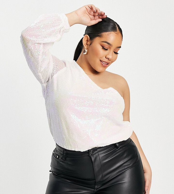 white sequin plus size top