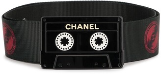 CHANEL 2004 Cassette Tape Belt Black Red Nylon #85 GS02299d