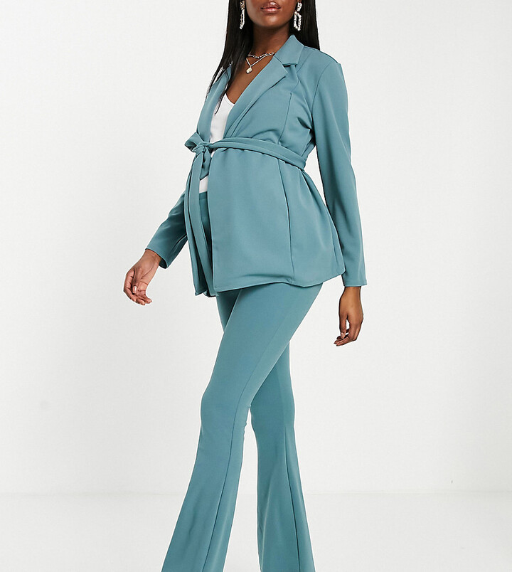 ASOS Maternity ASOS DEISGN Maternity jersey over the bump slim kickflare suit  pants in sage - ShopStyle