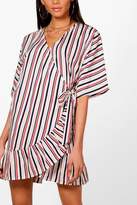 Thumbnail for your product : boohoo Stripe Batwing Wrap Dress