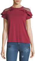 Thumbnail for your product : RED Valentino Cotton T-shirt w/ Ruffle-Trimmed Point d'Esprit Shoulders