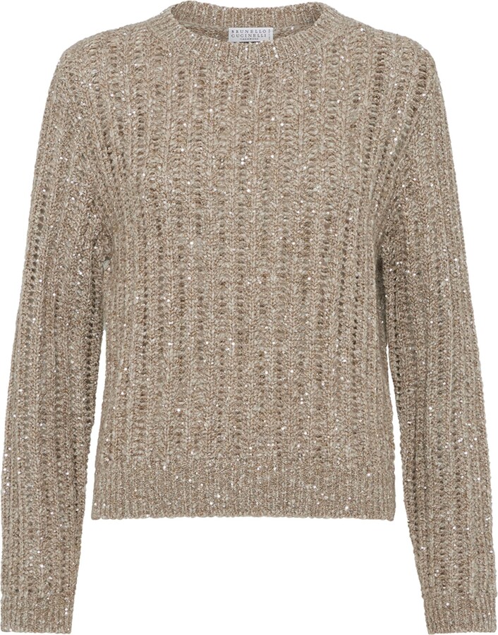Brunello Cucinelli Wool-Cashmere-Blend Dazzling Rib Sweater