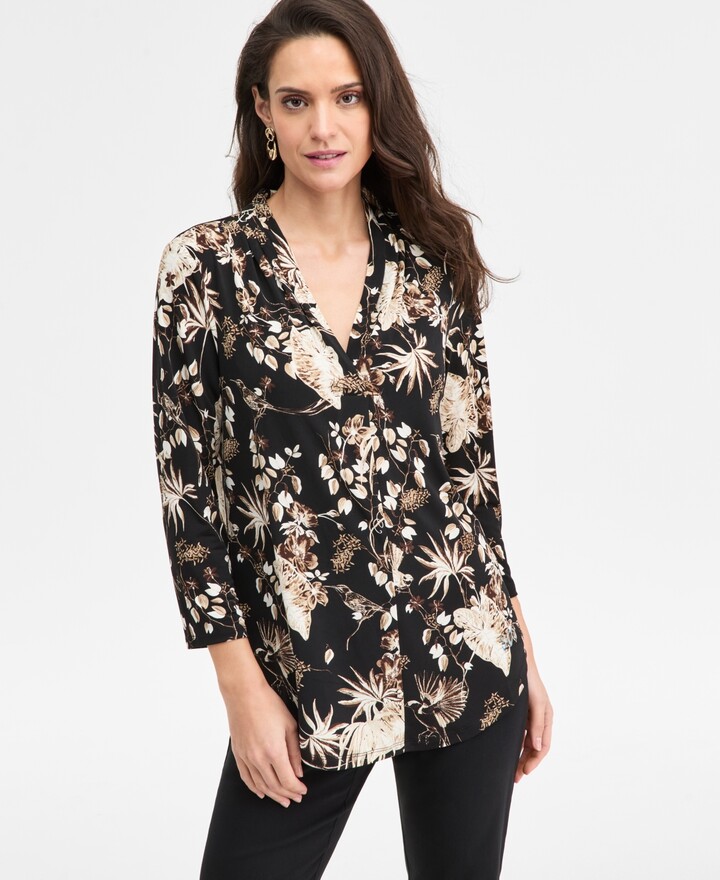 JM Collection Petite Trop Ity Floral Print Top, Macy's Exclusive