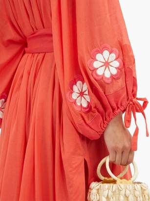 Innika Choo Frida Wailes Embroidered Cotton-voile Midi Dress - Womens - Red