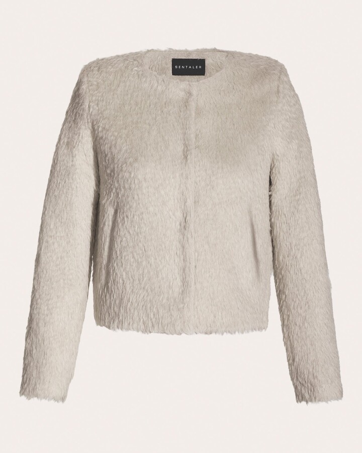 Sentaler Textured Suri Alpaca Collarless Moto Jacket