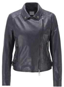 HUGO BOSS Nappa-leather biker jacket with oversized lapels