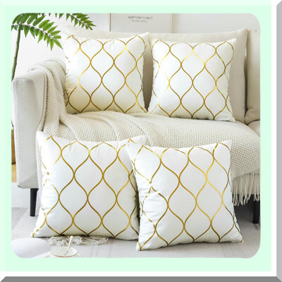 BRBCA Luxury Velvet Geometric Pillow Covers - Set of 4 Soft Square Cushion Covers for Couch Sofa Home Bedroom Decor in Cream White